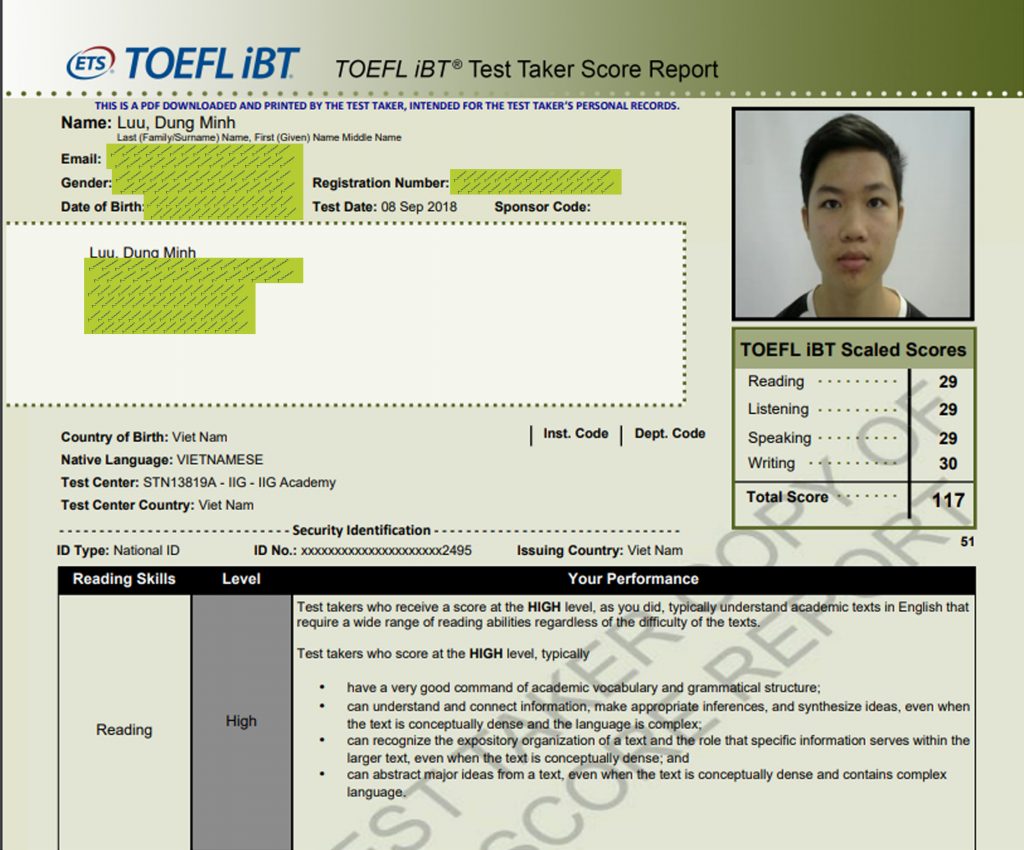 Lưu Minh Dũng 117 TOEFL