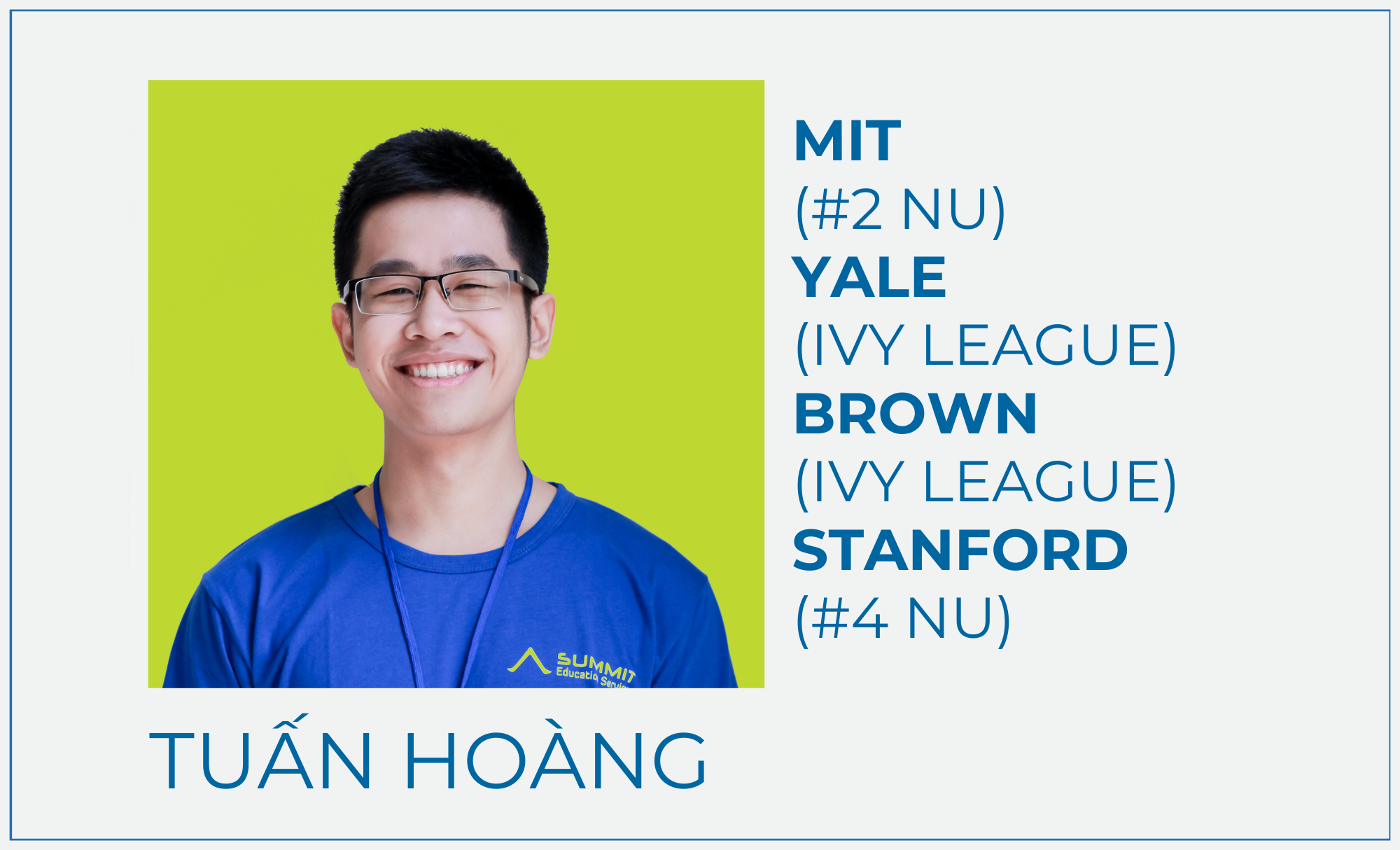 Đinh Tuấn Hoàng – MIT (#2 NU), Stanford, Yale, Brown, Duke